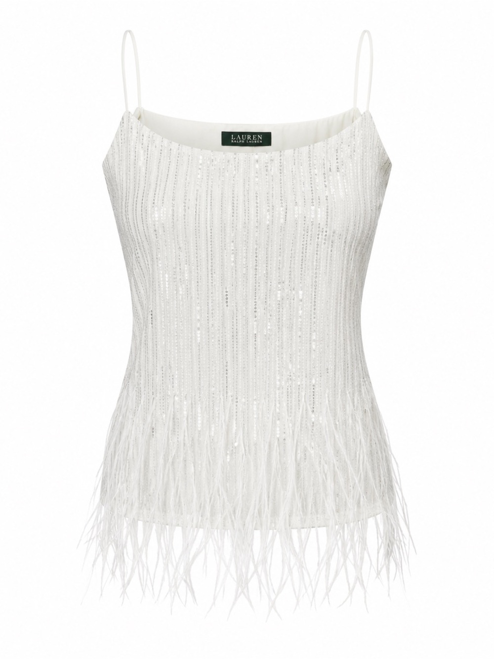 Lauren Ralph Lauren | Vintage White Sequin Feather Trim Cami Top Bridal Y2K